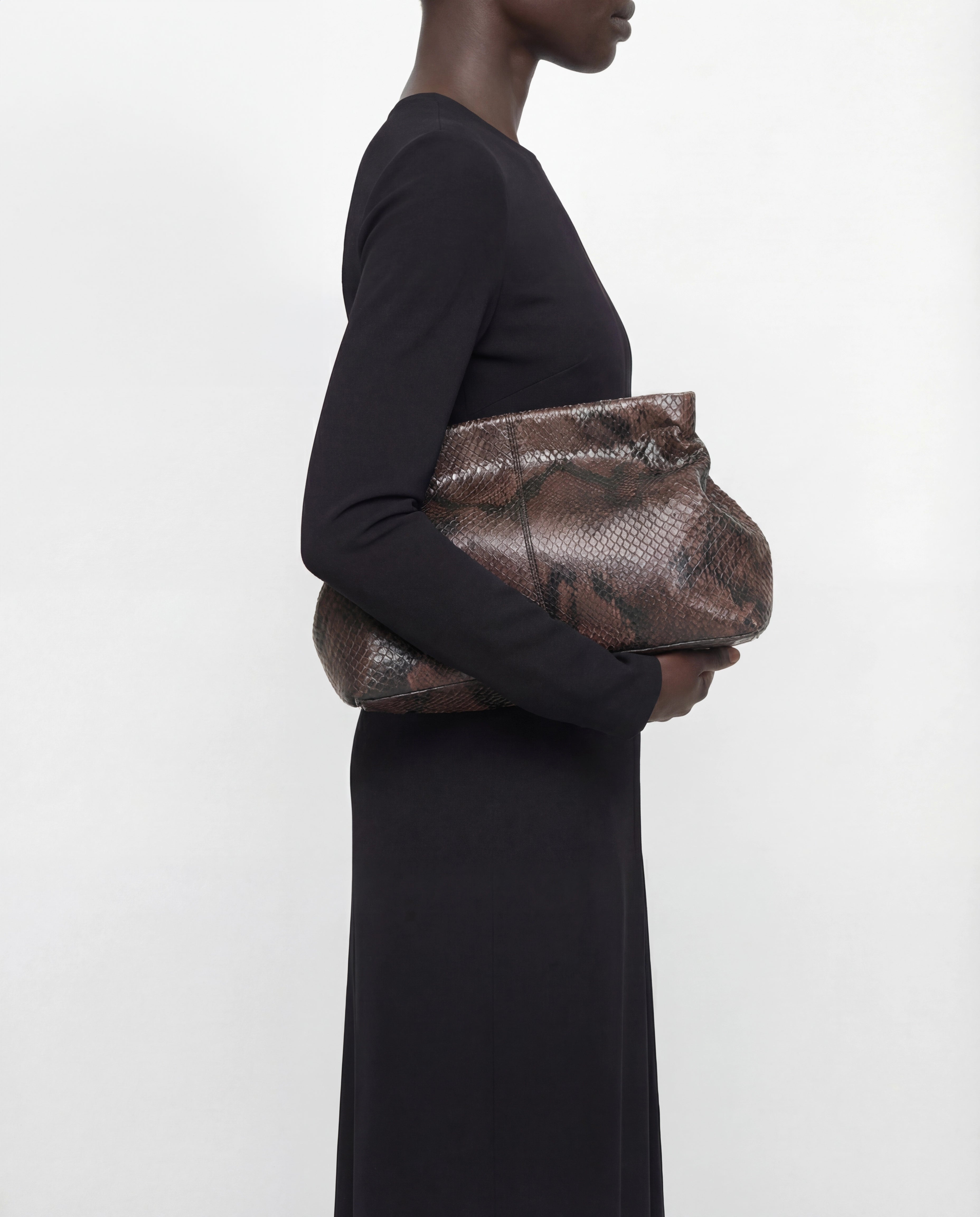 Clay Clutch Leather Chocolate Snake