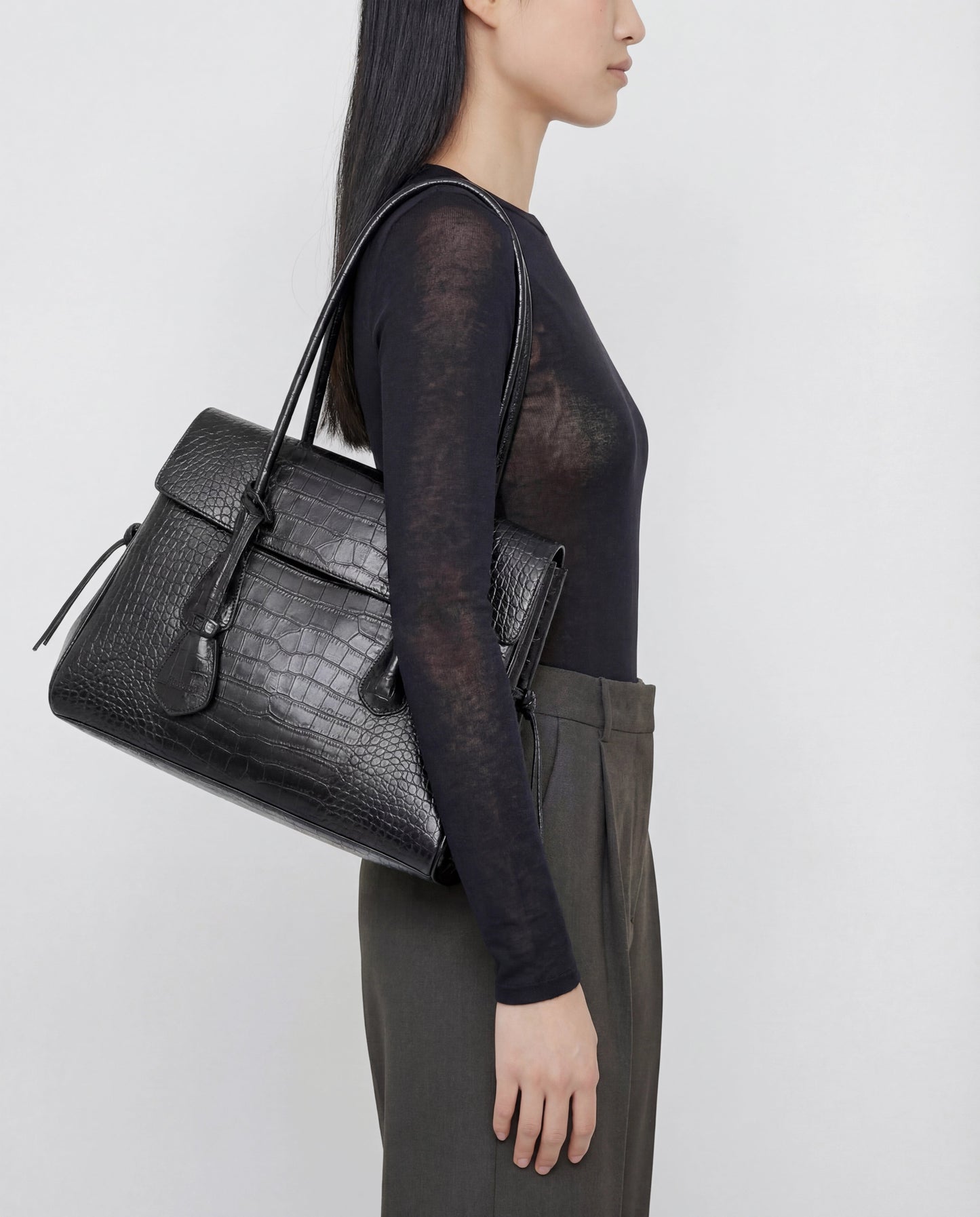 Lydia Tote Bag Leather Black Croco